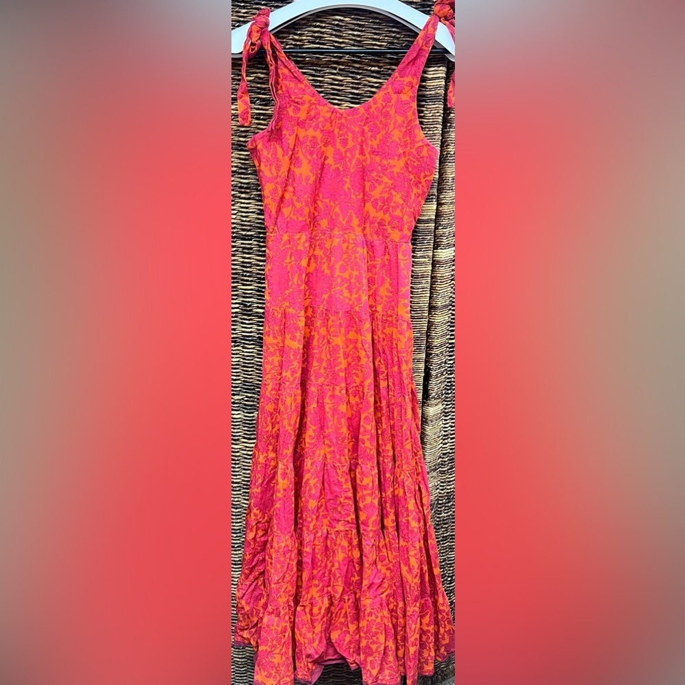 Free People-Pink/Orange‎ Kikas Floral Tiered Dress, XSmall